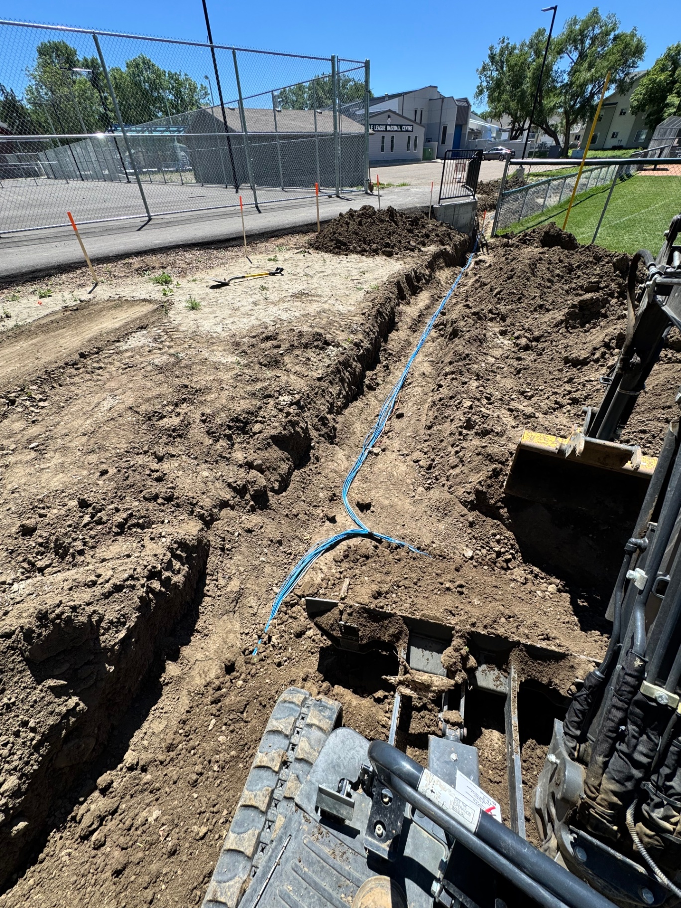 Lions Park Irrigation Upgrades — Assisted in upgrading Lions Park to a fused HDPE mainline with new valves and sprinkler heads, plus sod and seed placement to restore turf across the work areas.