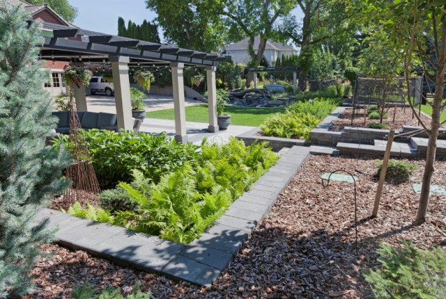 Fern bed lining a paver walkway
